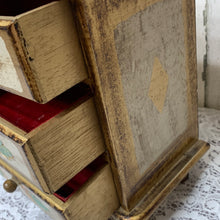Load image into Gallery viewer, Vintage Wood Music Jewelry Box Footed Chest Gold Tone 3 Drawer Boho Japan